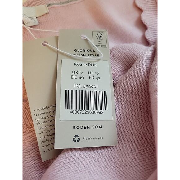 Boden 100% Wool Pink Knit SS Square Scalloped Neck Sweater Women's 10 - Picture 13 of 13